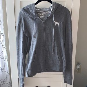 A zip up hoodie